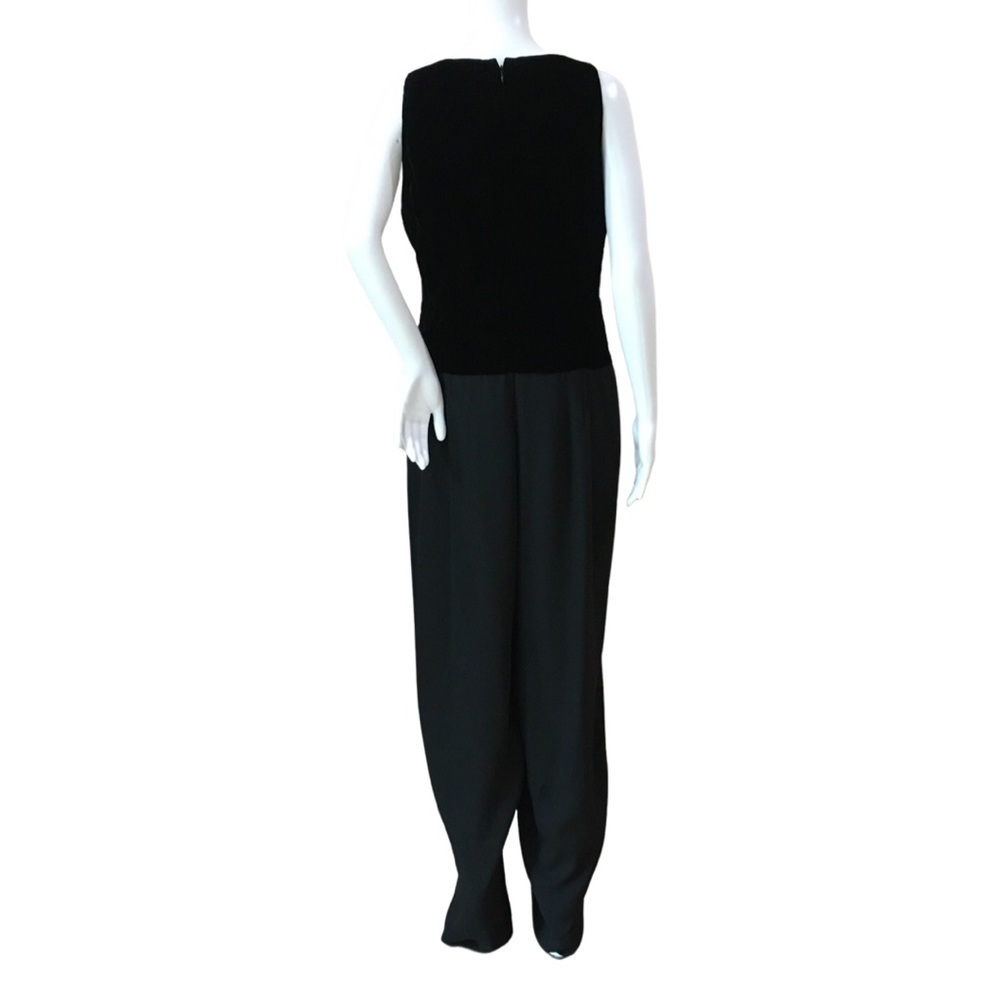 Ann Taylor Vintage 80s Embroidered Velvet Jumpsuit wide leg Black size 14 new - Picture 2 of 11